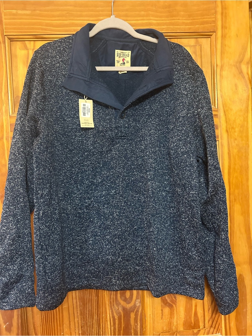 RedHead Men's Heathered Navy V-Neck Quarter Zip Sweater